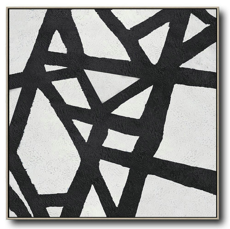 Oversized Minimal Black And White Painting,Living Room Canvas Art #Y7D0 - Click Image to Close